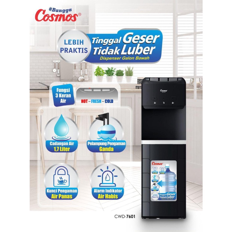 COSMOS Dispenser Galon Bawah CWD 7601 Hot Cold Fresh 3 Kran Dispenser