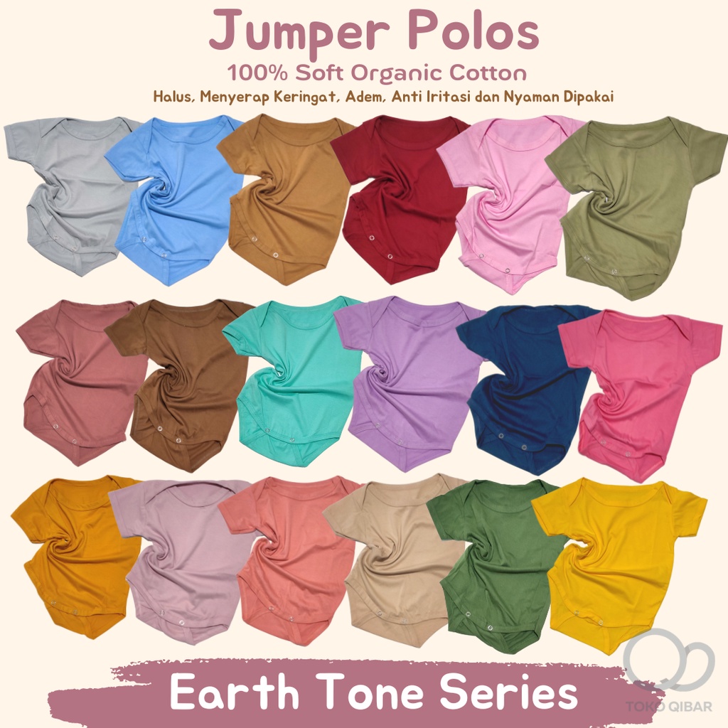 Jumper Baju Bayi Jumpsuit Bodysuit Romper Lengan Pendek 100% Cotton Warna Earth Tone 0-12 Bulan