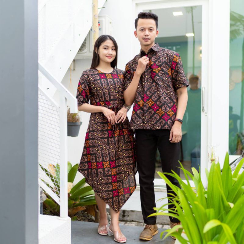 Baju Pasangan Couple Batik Dres Lancip Motif Songket