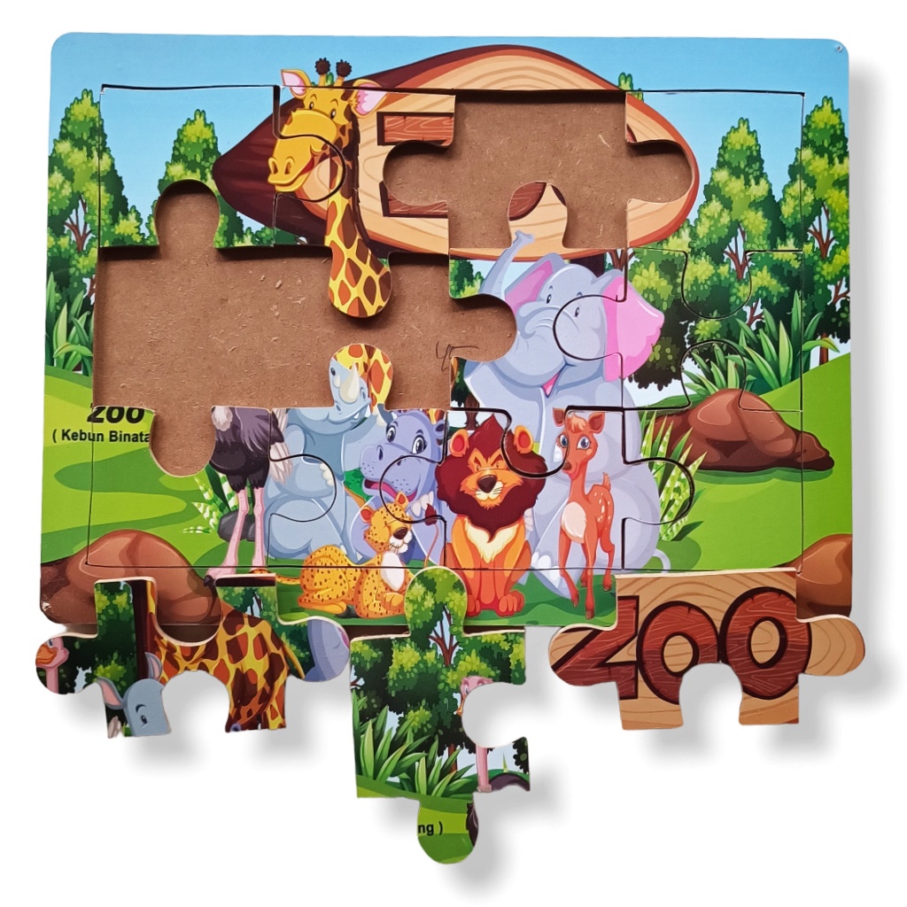 Mainan Kayu Pintar Puzzle Kayu Jigsaw Gambar Zoo Bisa COD