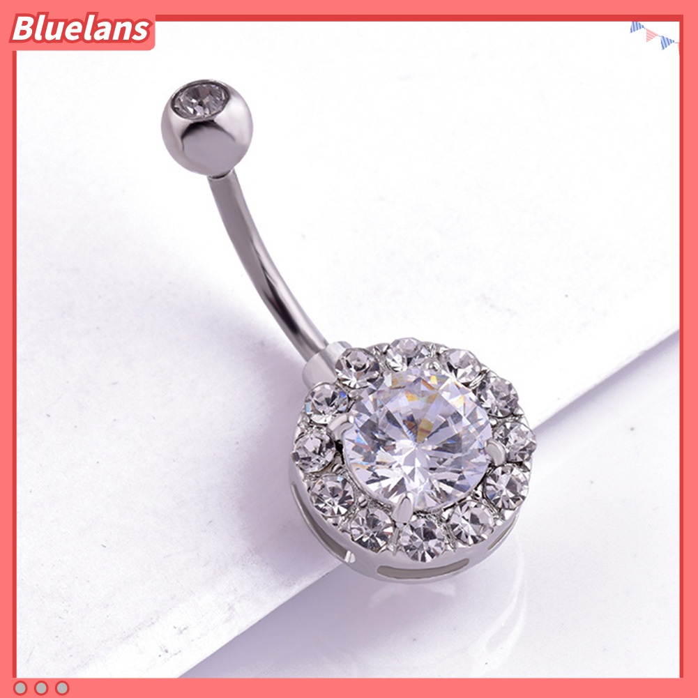 Bluelans Women Rhinestone Inlaid Round Pendant Barbell Navel Ring Body Piercing Jewelry