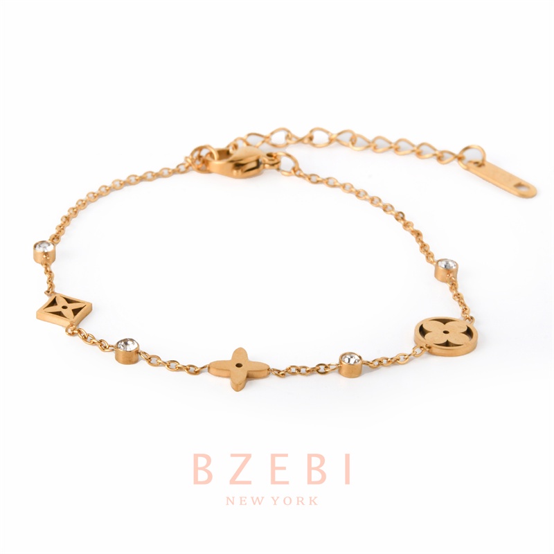 Bzebi Gelang Tangan Titanium Steel Lapis Emas 18k Anti Karat 1080b Gaya Korea Untuk Wanita