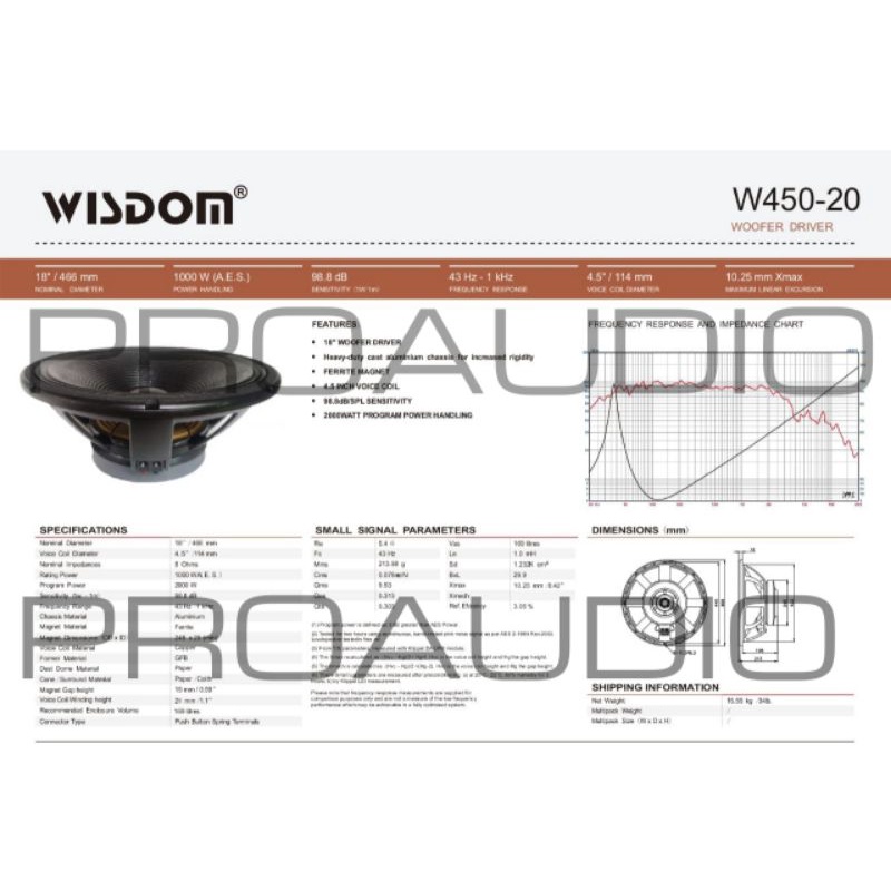 Speaker Wisdom 18 Inch W450-20 W 450 20 W450 20 W 450 - 20 Original