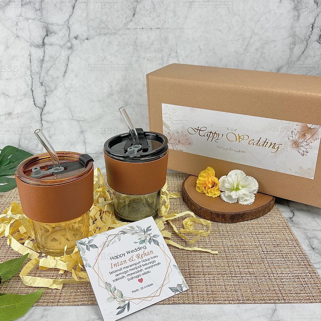 Hampers gelas kaca cantik wedding kado hadiah gift parcel sendok aesthetic