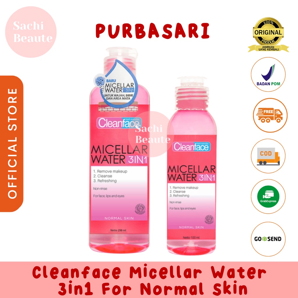 Cleanface Micellar Water 3in1 For Normal Skin / Pembersih Wajah / Pembersih Makeup Waterproof Clean Face 3 in 1