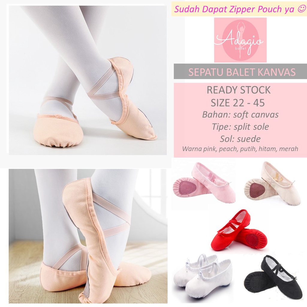 FREE ZIPPER POUCH - Sepatu Balet Tari Tamborin Belly Dance Soft Shoes Tari Perut Senam Yoga Kanvas Canvas Slippers Anak Dewasa Ready