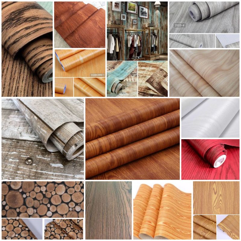 Wallpaper Dinding Sticker Dinding Kayu Coklat Tua Cocok Coklat Muda Krem Putih Abu-abu Merah Hitam B