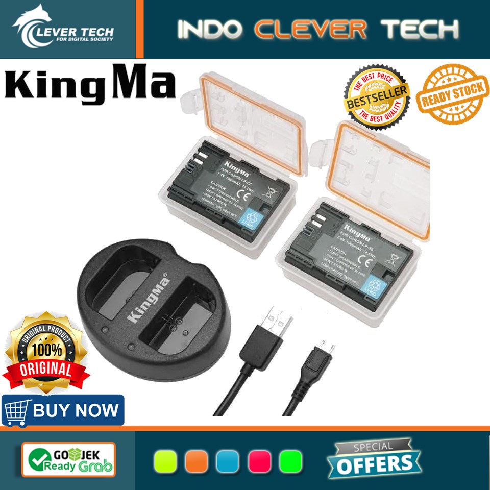 Kingma Battery + Charger Set LP-E6 Canon 80D 70D 60D 6D 6D2 7D 7D2 5D 5D2 5D3 etc