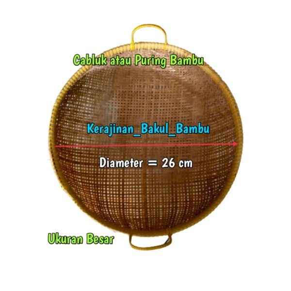 SABLUK BAMBU / Puring bambu/Cabluk ukuran besar 26 cm/saringan bambu atau ayakan cekung ukuran besar