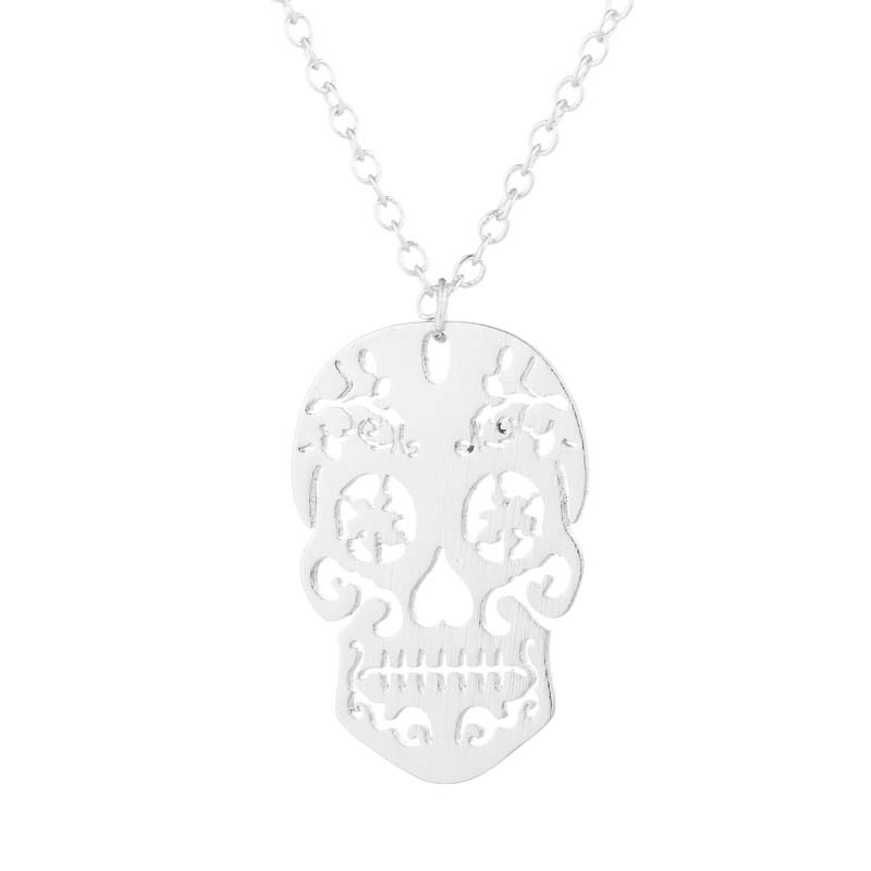 Kalung Rantai Bahan stainless steel Desain Tengkorak hollow Gaya Eropa Amerika Untuk Halloween