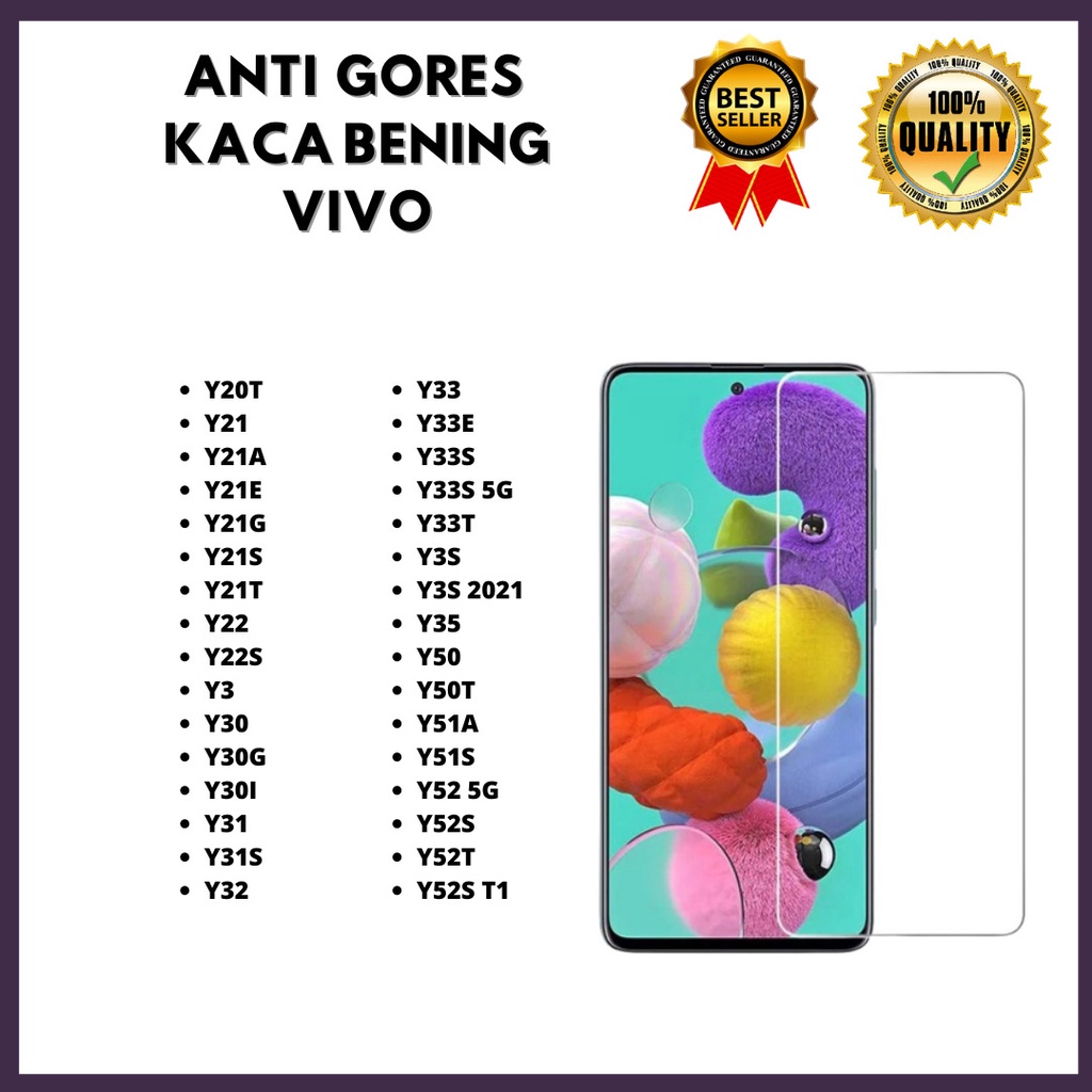 TEMPERED GLASS BENING VIVO Y20T-Y21-Y21A-Y21E-Y21G-Y21S-Y21T-Y22-Y22S-Y3-Y30-Y30G-Y30I-Y31-Y31S-Y32-Y33-Y33E-Y33S-Y33S 5G-Y33T-Y3S-Y3S 2021-Y35-Y50-Y50T-Y51A-Y51S-Y52 5G-Y52S-Y52T-Y52S T1  VENUS ACC