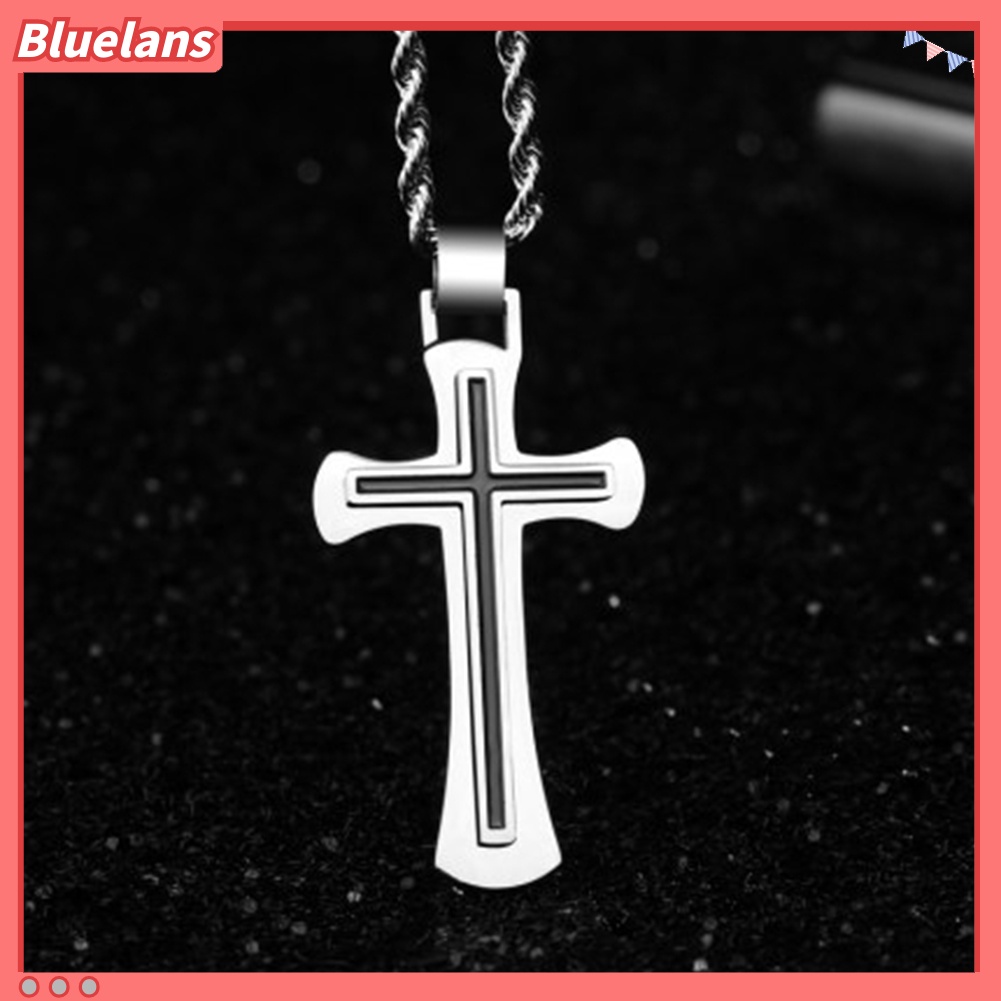 Bluelans Men Cool Stainless Steel Cross Pendant Chain Necklace Valentine Day Gift