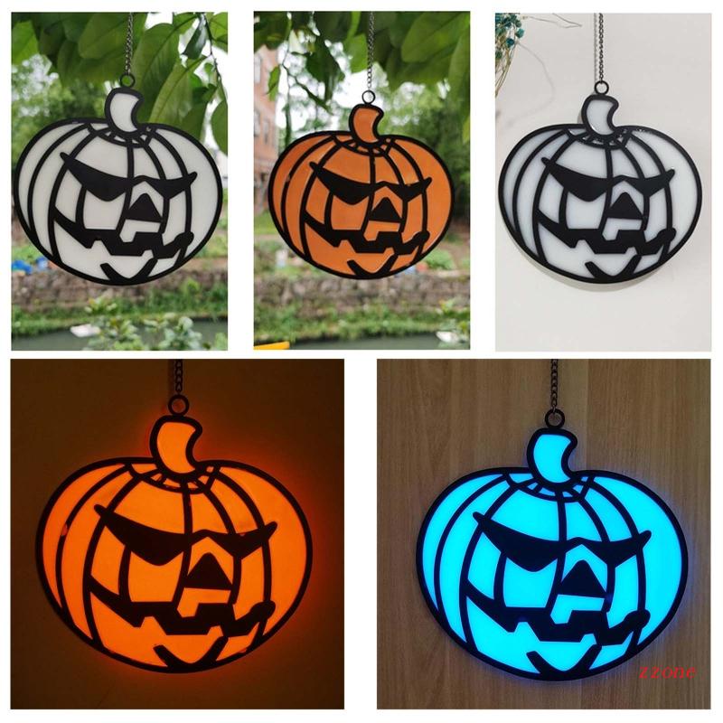 Ornamen Liontin Labu Halloween Luminous Bahan Kaca Untuk Taman Halaman Indoor Outdoor