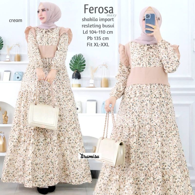 Gamis Maxy Motif Bunga-Bunga Kecil Cantik Anggun.Gamis Resliting Busui Bahan Shakila import