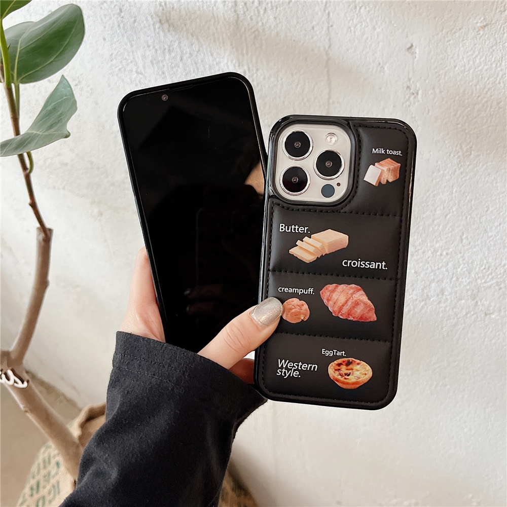 Soft Case Bahan TPU Desain Makanan Kue Roti 6D Garis Glossy Untuk IPhone 14 13 12 11 Pro Max