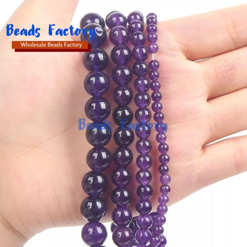 Manik-Manik Batu Agate Kecubung Ungu Like Amethyst Kuarsa Umgu Bulat Alami 4mm 6mm 8mm 10mm