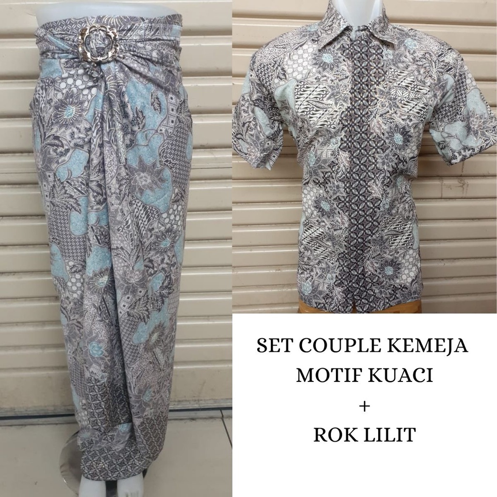Setelan Couple Kemeja Batik Pria Lengan Pendek & Rok Lilit Panjang Wanita
