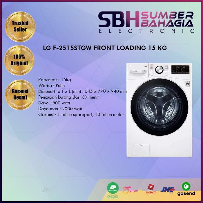LG F-2515STGW FRONT LOADING 15 KG (NEW) (KHUSUS BANDUNG)