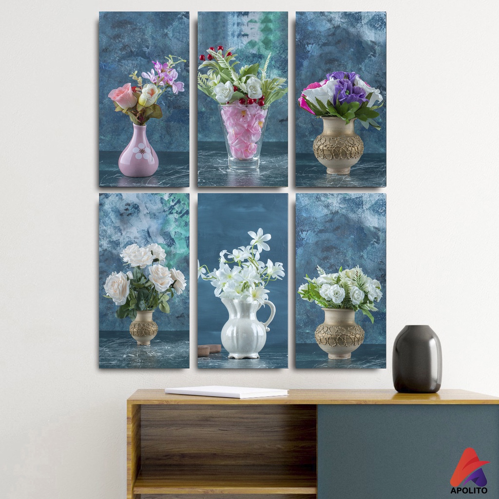 HIASAN DINDING BUNGA BIRU KONSEP (10X20 CM) PAJANGAN WALL DECOR DEKORASI DINDING KAYU MINIMALIS BUNGA ESTETIK