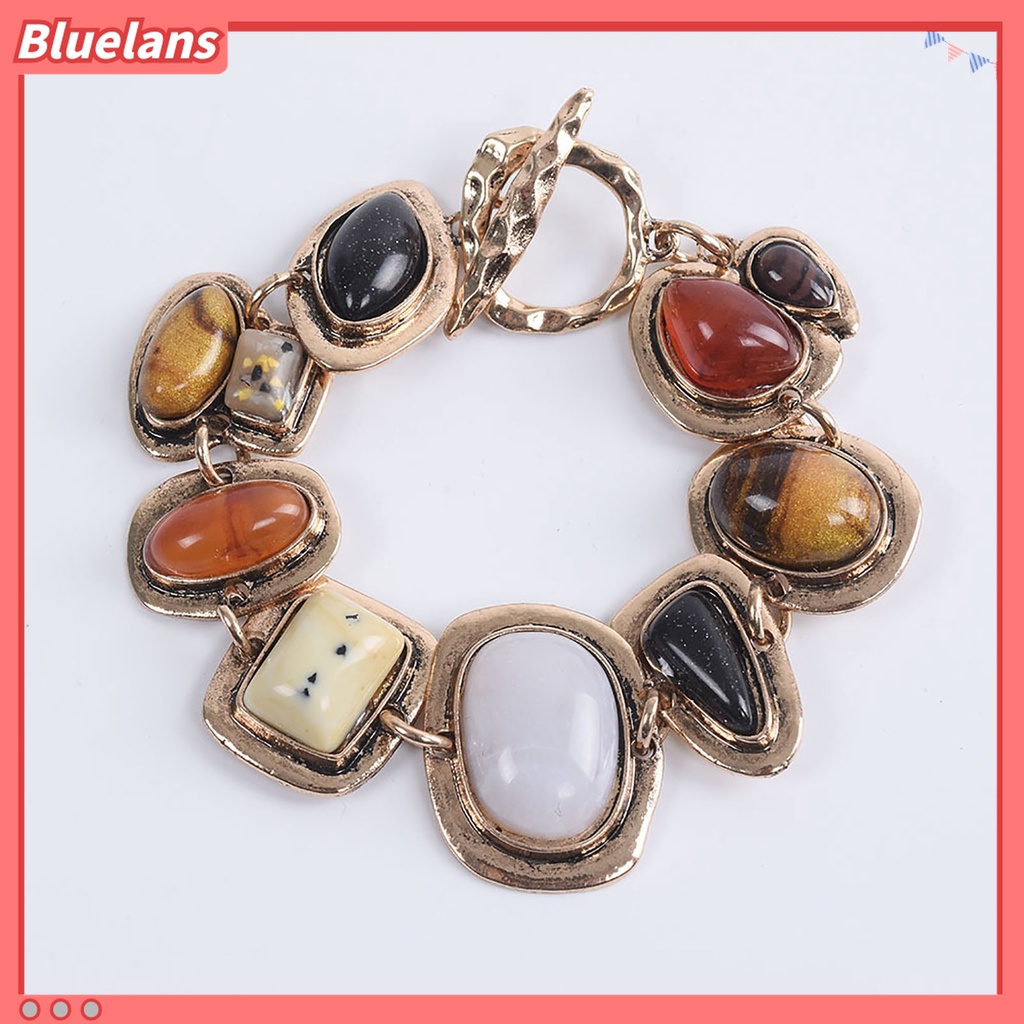 Gelang Rantai Batu Tidak Teratur Bahan Alloy Gaya Retro Untuk Wanita