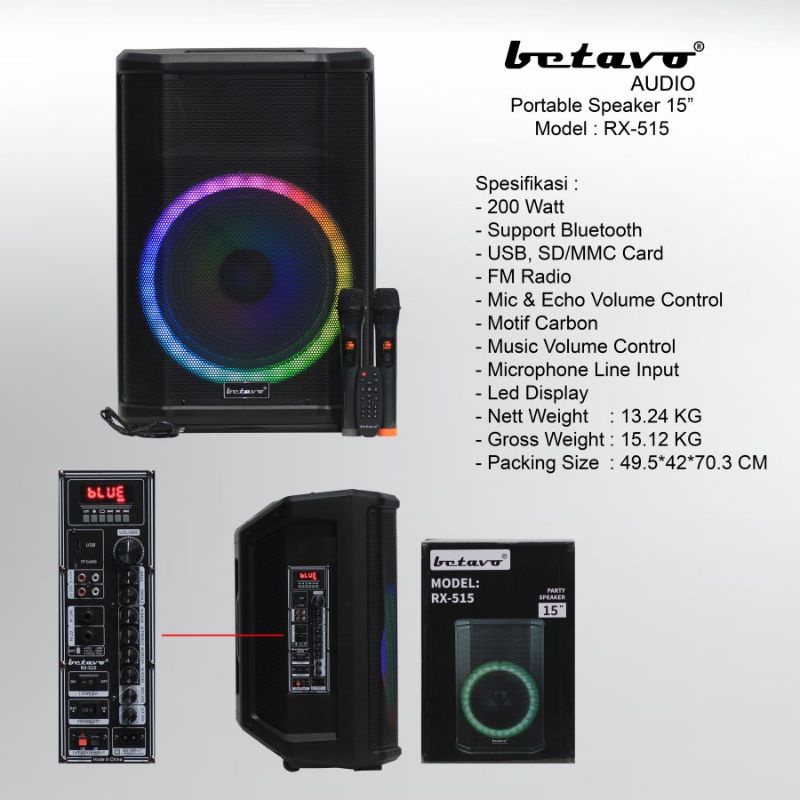 Speaker Portable BETAVO RX515 RX 515 Bluetooth 15 inch ORIGINAL