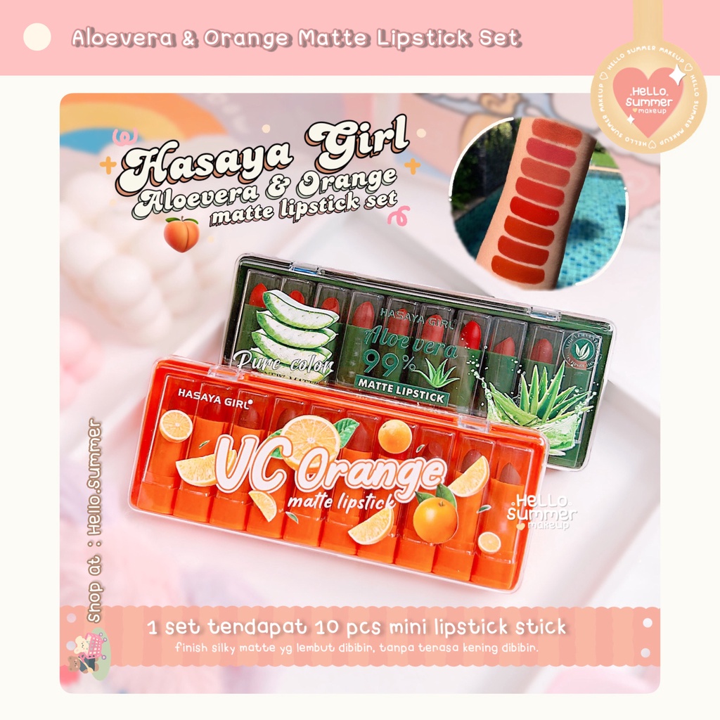 Matte Lipstick Hasaya Girl Aloevera &amp; Orange Mini Lip Stick Silky Finish Per Batang Pilih Shades