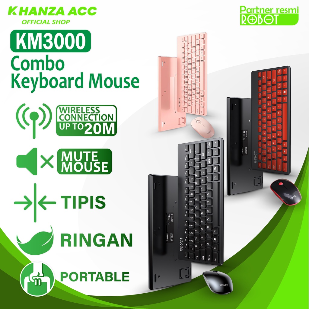 KHANZAACC ROBOT KM3000 Keyboard Dan Mouse Wireless Portable Mini