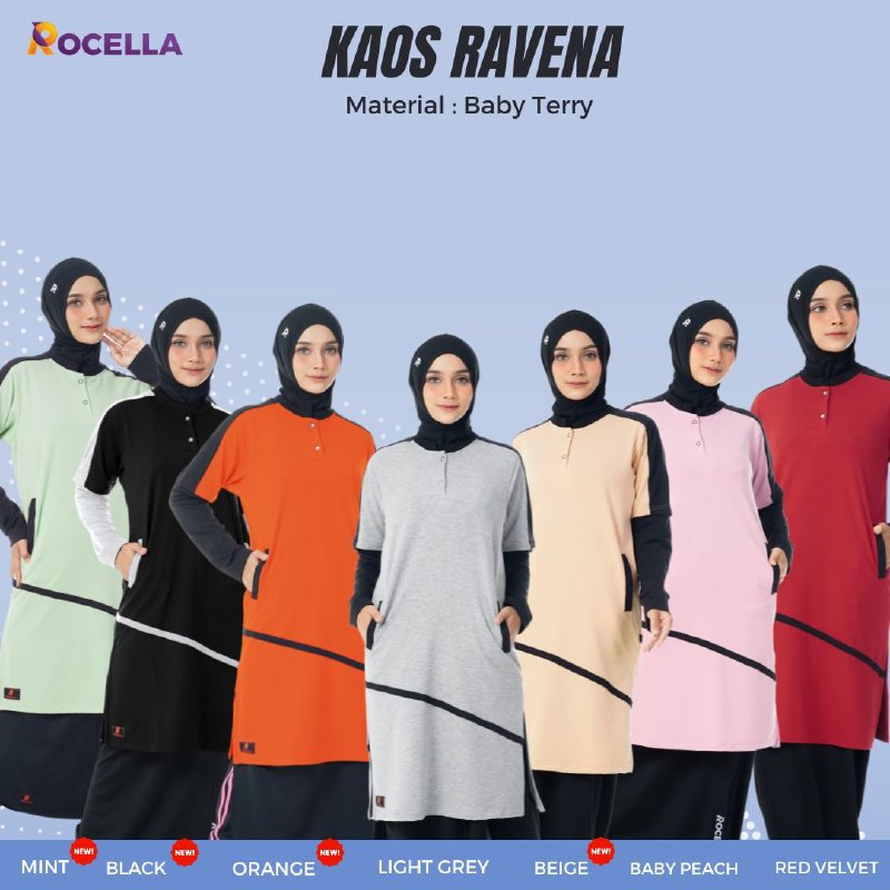 Kaos Olahraga Muslimah Rocella Kaos Ravena / Pakaian Olahraga Muslimah Jumbo / Kaos Muslimah / Baju 