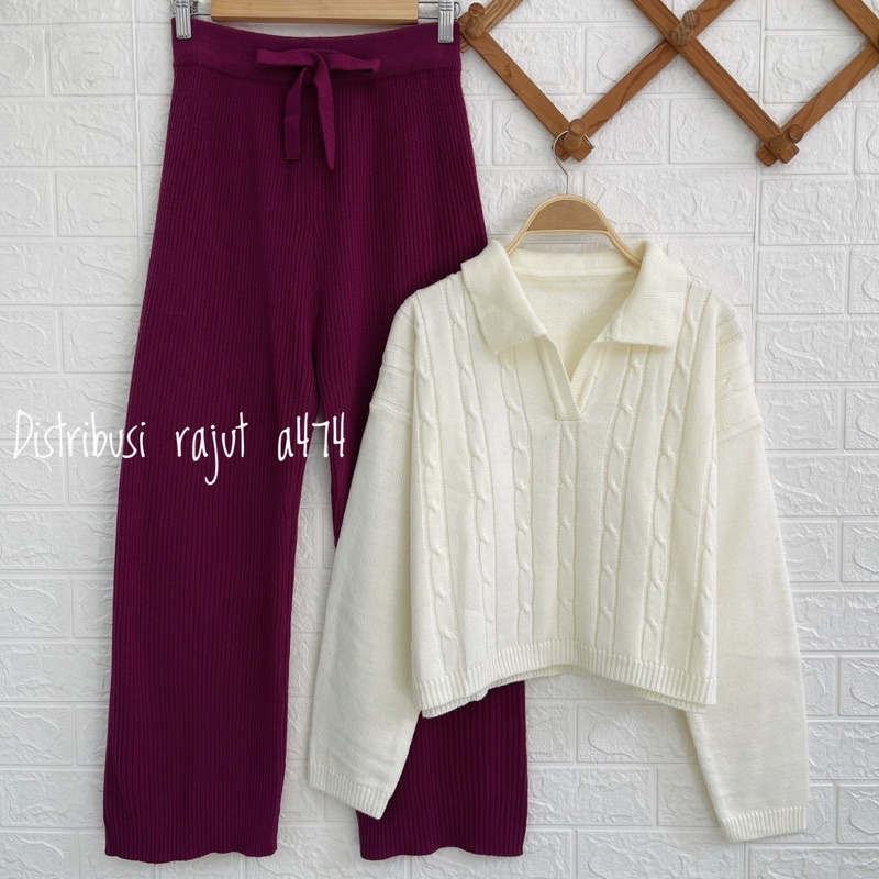 ONESET ROK DAN KULOT BLOUSE SWEATER KERAH CABLE