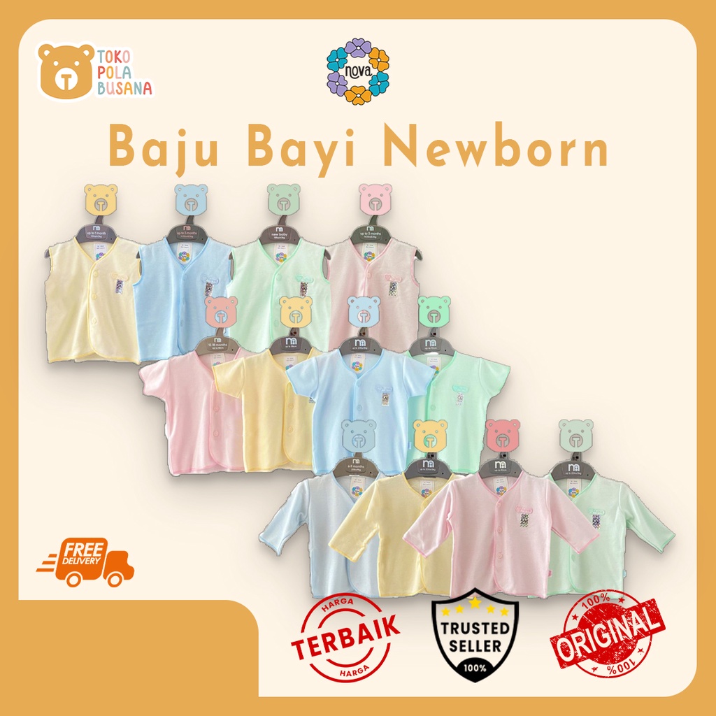 NOVA BABY Baju Atasan Bayi Baby Newborn Baru Lahir Kancing Depan Lengan Tangan Kutung Pendek Panjang