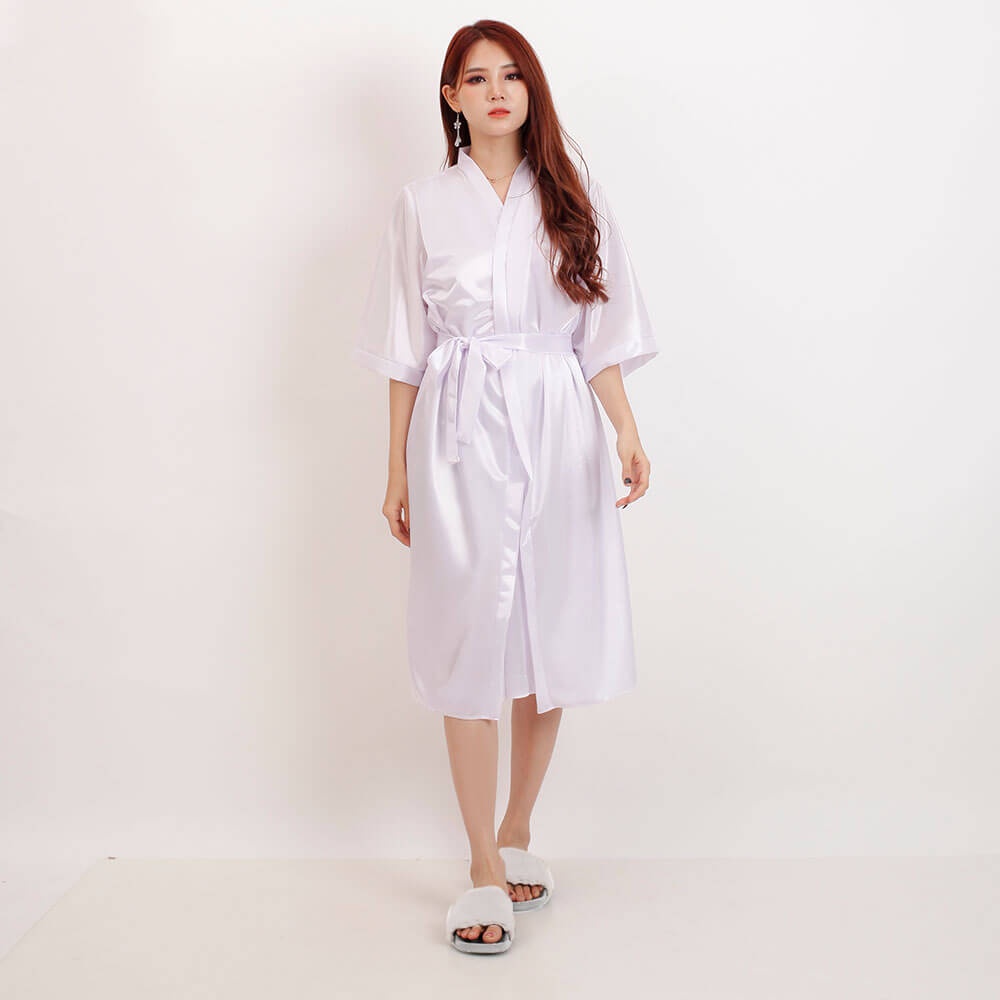 FOLVA Bridal Kimono Set Robe Bridesmaid Wedding Satin 1687WSET putih