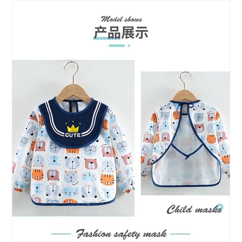 JM0029 Bibs Anak Cute Lengan Panjang Bib Celemek Bayi Baby Slabber Makan Sensori Waterproof Anti Air Apron