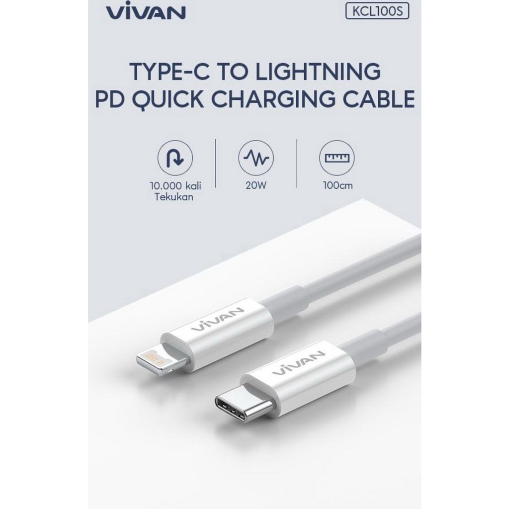 POM Kabel Data Vivan KCL100s Cas Charger Fast Charging Type-C to Lightning