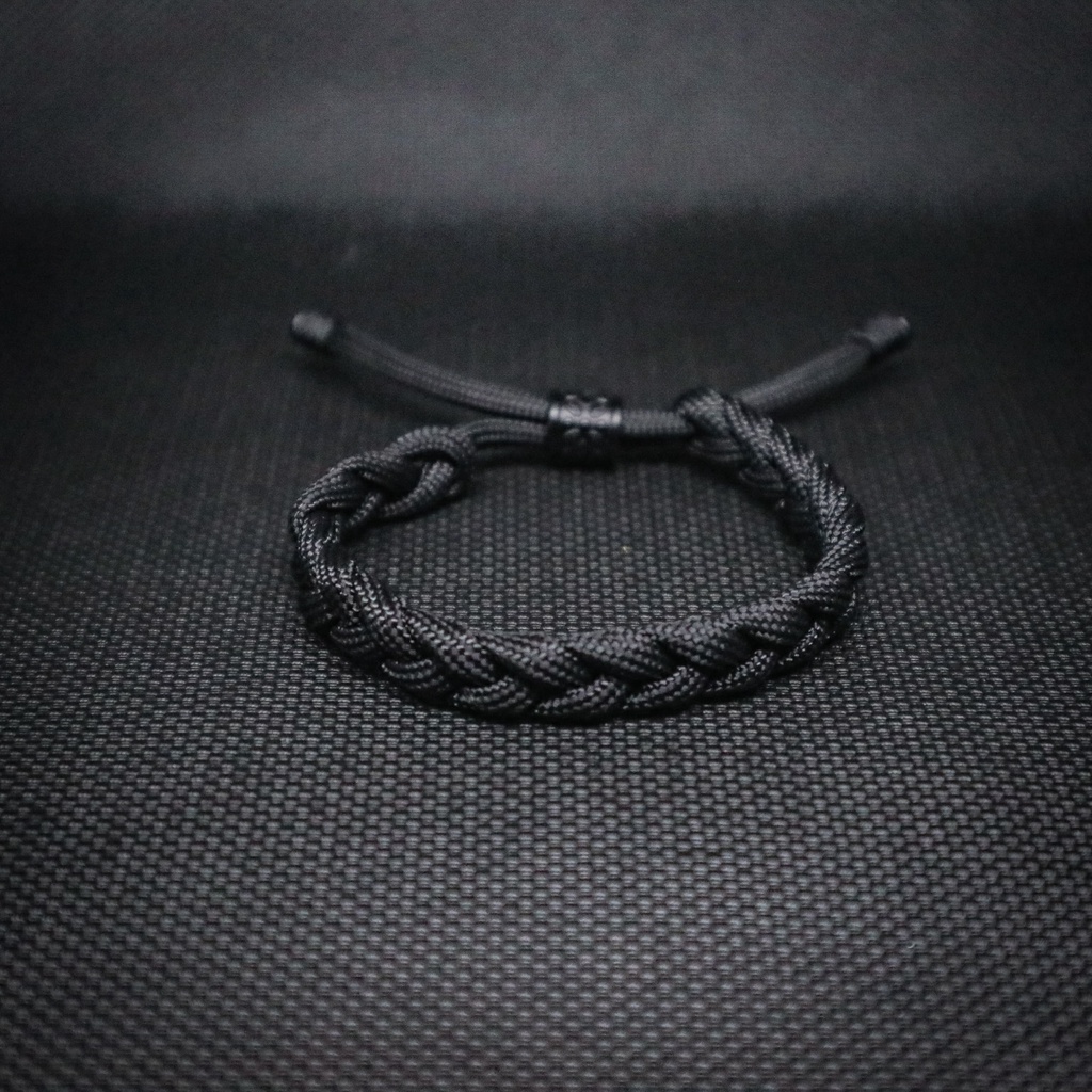 Gelang Pria Wanta Tali Paracord 4mm Premium Model Kepang Braided Warna Hitam Polos Handmade Couple