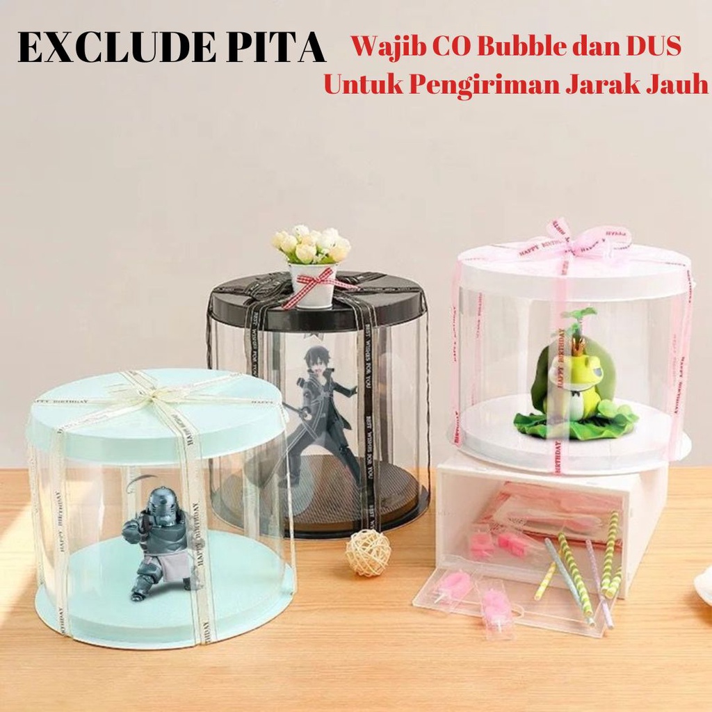 KOTAK KUE MIKA TRANSPARAN BENTUK LINGKARAN CAKE BOX DIAMETER 22 DAN 26 CM KOTAK PENYIMPAN KOTAK KUE 