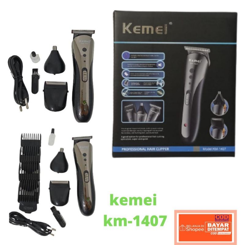 Terbaru clipper kemei km-1407 3 in 1 mesin cukur rambut kemei /kepala pisau cukur kemei km-1407