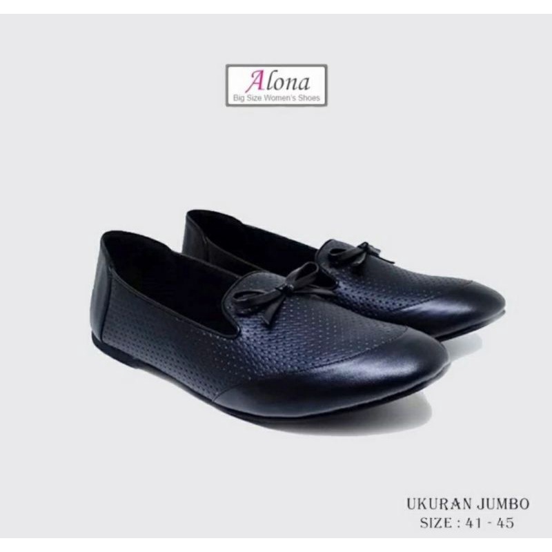 Sepatu Flatshoes Wanita Ukuran Besar 41-45 Flat Anak Remaja Size Jumbo Sepatu Sekolah Kulit Hitam Oversize Kaki Gede Gemuk Original