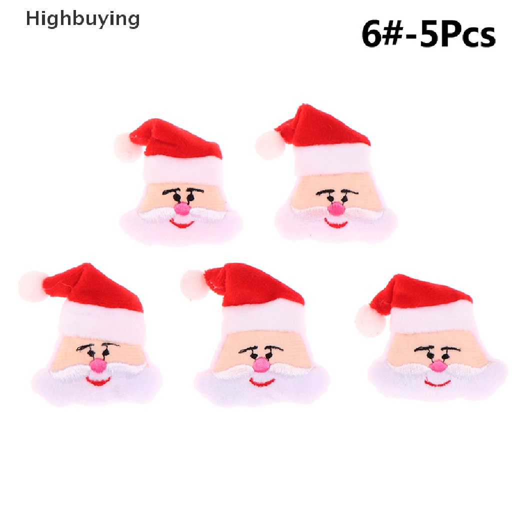 Hbid 5Pcs / Set Bros / Pin Motif Boneka Santa Claus / Lonceng Natal Bahan Plush Untuk Aksesoris Wanita Glory