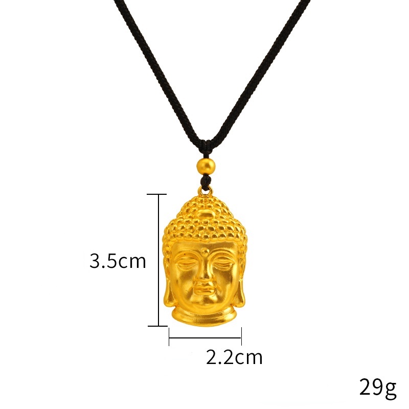 Goldkingdom Fashion Perhiasan Emas Asli Kadar 375 Bangkok Aksesoris Ready Stock Beruntung Buddha Kepala Liontin Adjustable Tali Lembut Retro Kalung