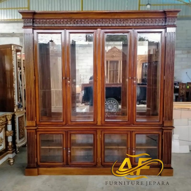 lemari hias kaca/lemari pajangan kayu jati mebel jepara