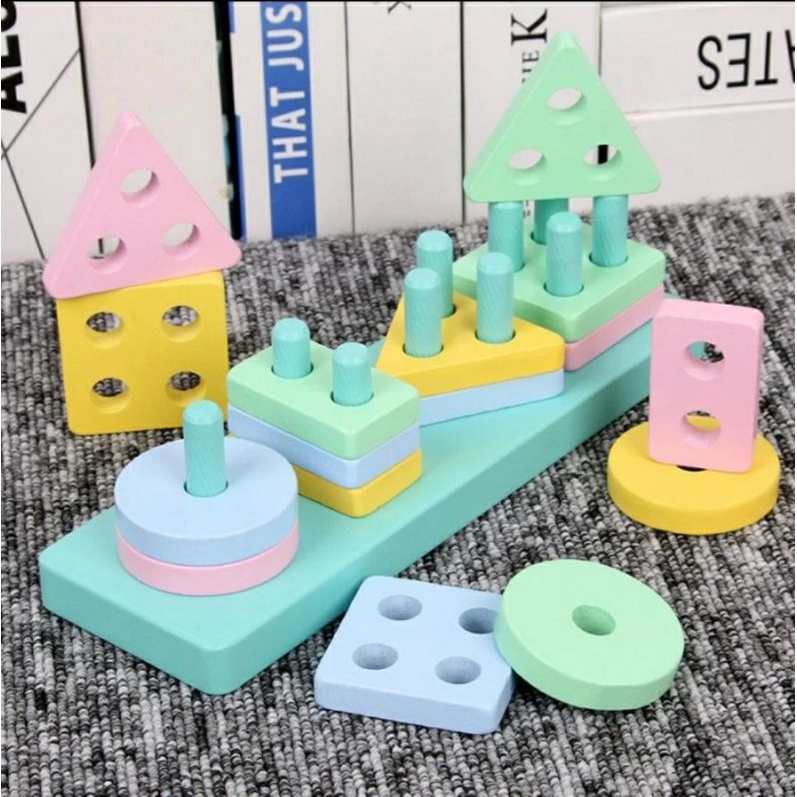 Jual Mainan Edukasi Puzzle Geometri Kayu Pilar Basic Shape Mencocokan ...