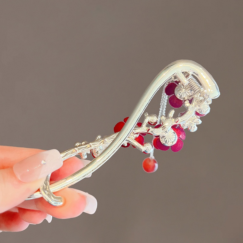 Jepit Rambut Bentuk Plum Aksen Mutiara Dan Rumbai Bahan Alloy Untuk Wanita