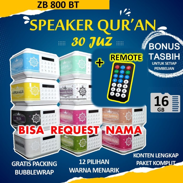 SPEAKER Speaker Al Quran Murotal 30 Juz 16 GB Murottal Alquran ZB 800BT - Advan TANPA RMT, 16 GB kar