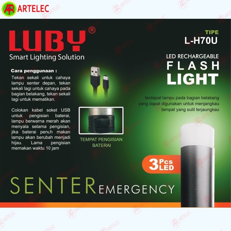 Senter Led Cas Charge Emergency 10W Tahan 10 Jam Luby L-H07U