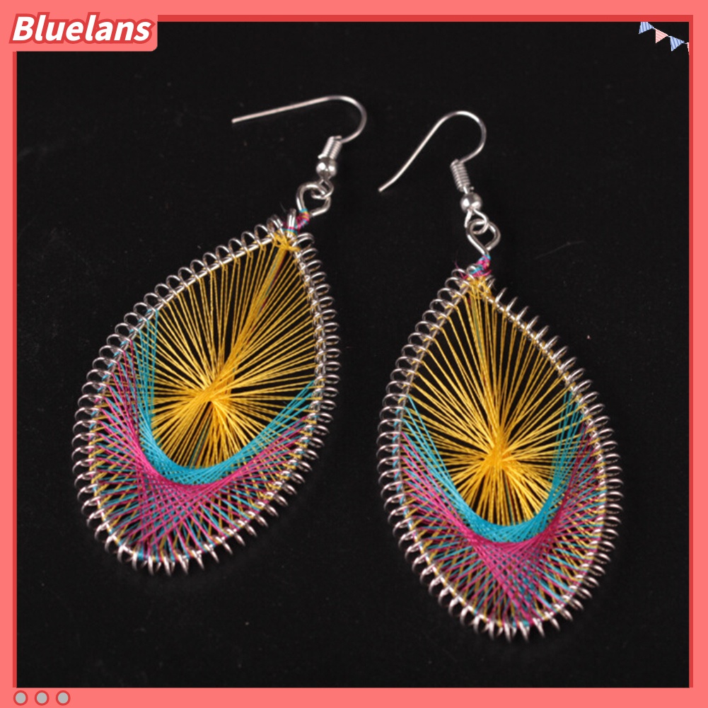Anting Kait Bentuk Tetesan Air Geometris Warna-Warni Bahan Sutra Gaya Bohemian Untuk Wanita