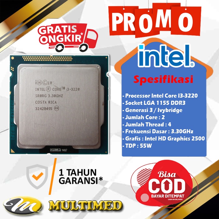 Processor 1155 Intel Core i3 3220 (3,30Ghz) Ivybridge / Generasi 3