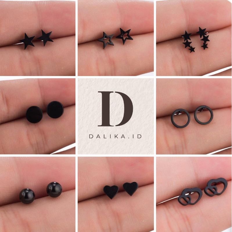 Anting Tusuk Mini Hitam Korea Stainless Stud Korea Fashion Minimalis Dalika