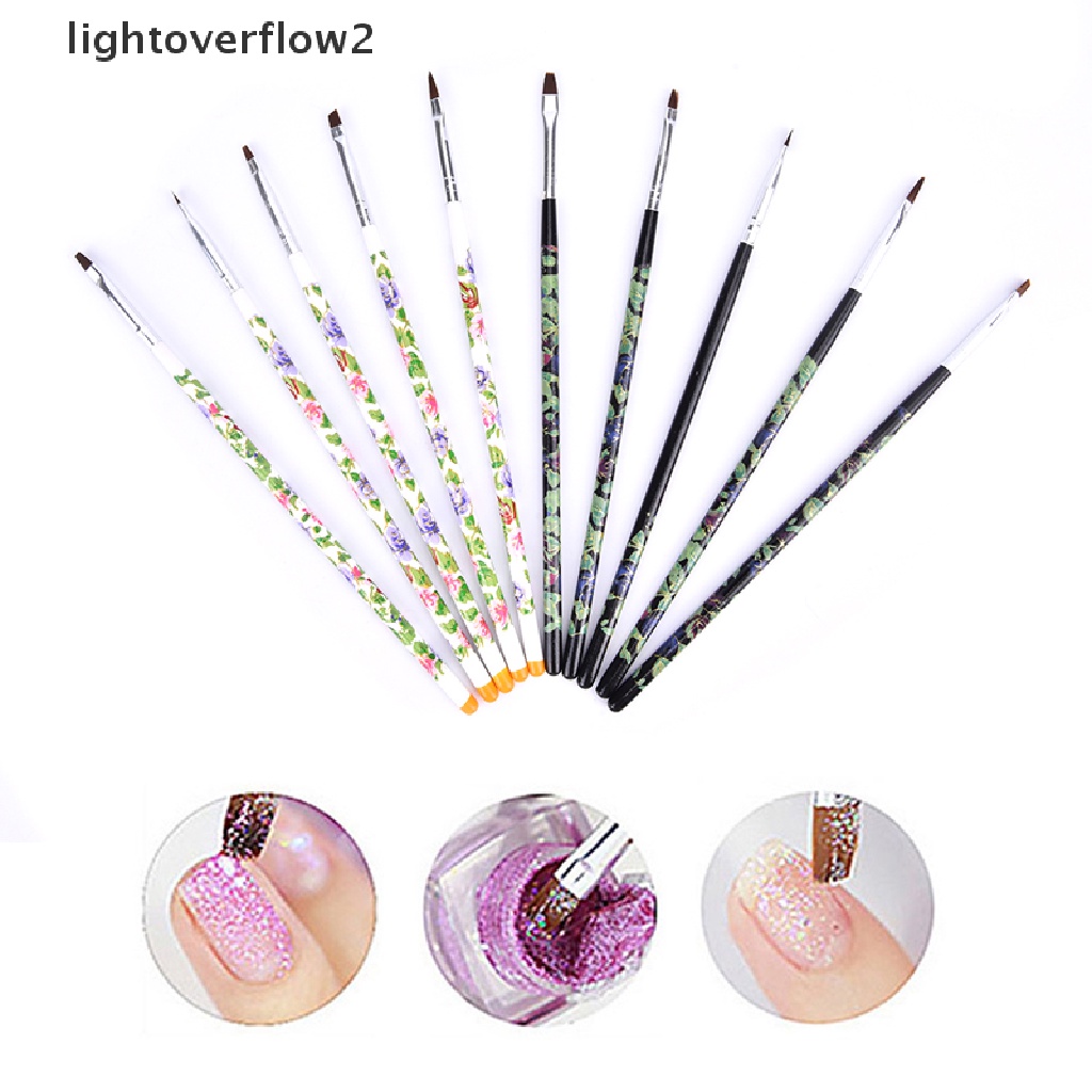 (lightoverflow2) 5pcs / Set Kuas Nail Art UV Gel Flat Builder
