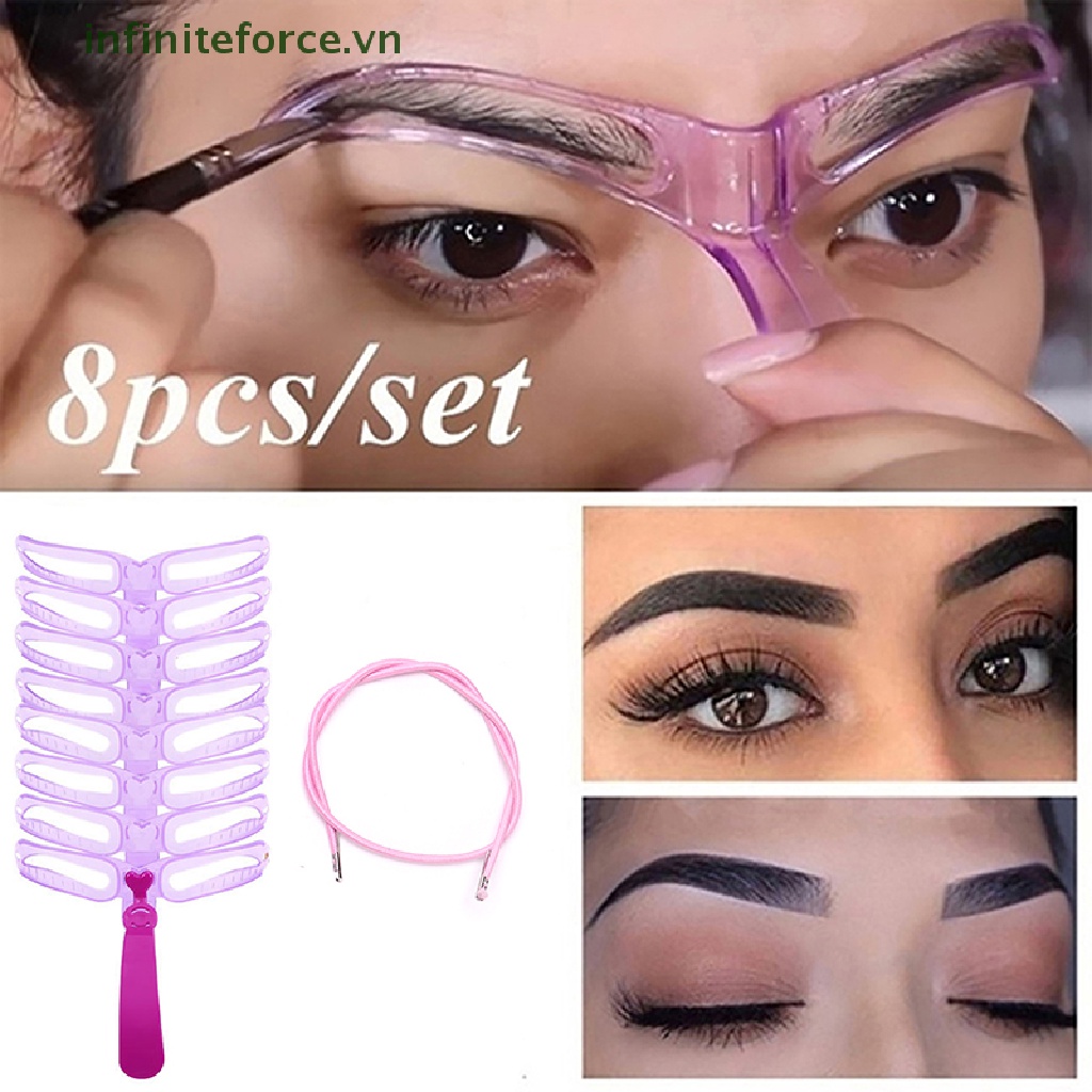 (INVN) 8pcs / set Cetakan Alis Reusable Untuk Makeup / Kosmetik Wanita (VN)