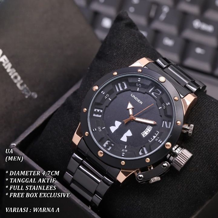 (FREE BOX) JAM TANGAN PRIA FASHION RANTAI BODY BULAT TANGGAL AKTIF